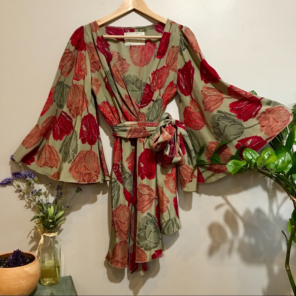 Flutter Sleeve Silk Mini Dress